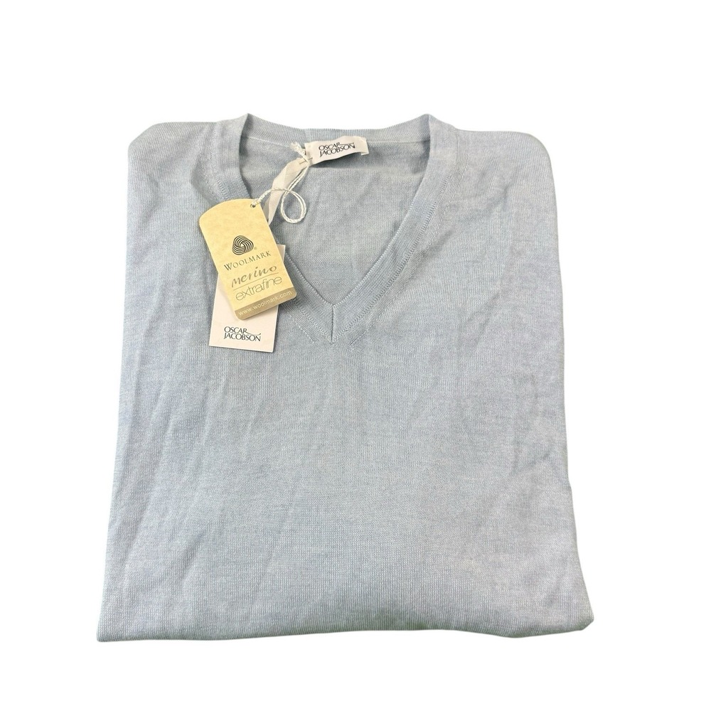 Oscar Jacobson Light Blue V Neck Merino Wool Sweater 4XL 612-6145 NWT